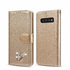 For Samsung Galaxy S10 Glitter Powder Love Leather Phone Case(Gold) - 1