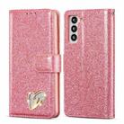 For Samsung Galaxy S21 5G Glitter Powder Love Leather Phone Case(Rose Red) - 1