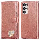 For Samsung Galaxy S21 Ultra 5G Glitter Powder Love Leather Phone Case(Pink) - 1