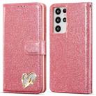 For Samsung Galaxy S21 Ultra 5G Glitter Powder Love Leather Phone Case(Rose Red) - 1