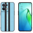 For OPPO Reno8 Carbon Fiber Texture Plain Leather Phone Case(Sky Blue) - 1