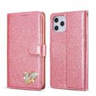 For iPhone 12 Glitter Powder Love Leather Phone Case(Rose Red) - 1