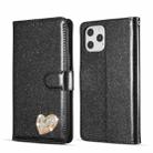 For iPhone 12 Glitter Powder Love Leather Phone Case(Black) - 1