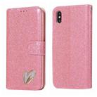 For iPhone XS Max Glitter Powder Love Leather Phone Case(Rose Red) - 1
