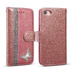 Glitter Powder Butterfly Leather Phone Case For iPhone 7/SE 2022/SE 2020/8(Rose Gold) - 1