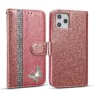 For iPhone 11 Pro Glitter Powder Butterfly Leather Phone Case (Rose Gold) - 1