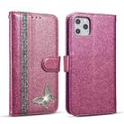 For iPhone 11 Pro Max Glitter Powder Butterfly Leather Phone Case (Purple) - 1
