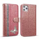 For iPhone 11 Pro Max Glitter Powder Butterfly Leather Phone Case (Rose Gold) - 1