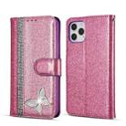 For iPhone 12 Glitter Powder Butterfly Leather Phone Case(Purple) - 1