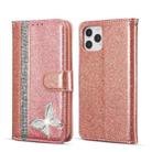 For iPhone 12 Glitter Powder Butterfly Leather Phone Case(Rose Gold) - 1
