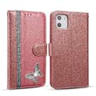 For iPhone 11 Glitter Powder Butterfly Leather Phone Case (Rose Gold) - 1