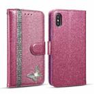 For iPhone X Glitter Powder Butterfly Leather Phone Case(Purple) - 1