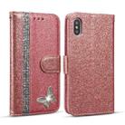 For iPhone X Glitter Powder Butterfly Leather Phone Case(Rose Gold) - 1