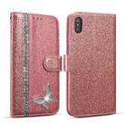 For iPhone XS Max Glitter Powder Butterfly Leather Phone Case(Rose Gold) - 1