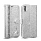 For iPhone XS Max Glitter Powder Butterfly Leather Phone Case(Silver) - 1