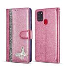 For Samsung Galaxy A21S Glitter Powder Butterfly Leather Phone Case(Purple) - 1
