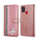 For Samsung Galaxy A21S Glitter Powder Butterfly Leather Phone Case(Rose Gold) - 1
