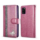 For Samsung Galaxy A41 Glitter Powder Butterfly Leather Phone Case(Purple) - 1