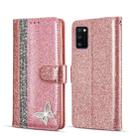 For Samsung Galaxy A41 Glitter Powder Butterfly Leather Phone Case(Rose Gold) - 1