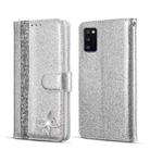 For Samsung Galaxy A41 Glitter Powder Butterfly Leather Phone Case(Silver) - 1