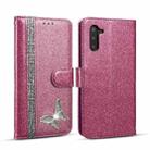 For Samsung Galaxy Note10 Glitter Powder Butterfly Leather Phone Case(Purple) - 1