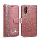 For Samsung Galaxy Note10 Glitter Powder Butterfly Leather Phone Case(Rose Gold) - 1