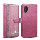 For Samsung Galaxy Note10+ Glitter Powder Butterfly Leather Phone Case(Purple) - 1