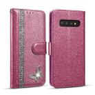 For Samsung Galaxy S10 Glitter Powder Butterfly Leather Phone Case(Purple) - 1