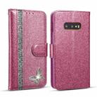 For Samsung Galaxy S10e Glitter Powder Butterfly Leather Phone Case(Purple) - 1