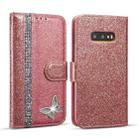 For Samsung Galaxy S10e Glitter Powder Butterfly Leather Phone Case(Rose Gold) - 1