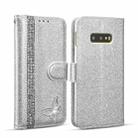 For Samsung Galaxy S10e Glitter Powder Butterfly Leather Phone Case(Silver) - 1