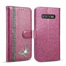 For Samsung Galaxy S10+ Glitter Powder Butterfly Leather Phone Case(Purple) - 1