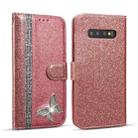 For Samsung Galaxy S10+ Glitter Powder Butterfly Leather Phone Case(Rose Gold) - 1