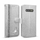 For Samsung Galaxy S10+ Glitter Powder Butterfly Leather Phone Case(Silver) - 1
