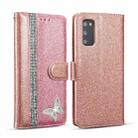 For Samsung Galaxy S20 Glitter Powder Butterfly Leather Phone Case(Rose Gold) - 1
