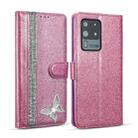 For Samsung Galaxy S20 Ultra Glitter Powder Butterfly Leather Phone Case(Purple) - 1