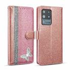For Samsung Galaxy S20 Ultra Glitter Powder Butterfly Leather Phone Case(Rose Gold) - 1