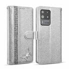 For Samsung Galaxy S20 Ultra Glitter Powder Butterfly Leather Phone Case(Silver) - 1