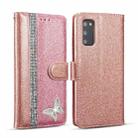 For Samsung Galaxy S20+ Glitter Powder Butterfly Leather Phone Case(Rose Gold) - 1