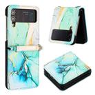 For Samsung Galaxy Z Flip3 5G Marble Pattern Leather Phone Case(Green LS003) - 1