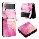 For Samsung Galaxy Z Flip4 Marble Pattern Leather Phone Case(Pink Purple Gold LS001) - 1