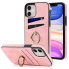 For iPhone 11 Vintage Patch Leather Phone Case with Ring Holder (Pink) - 1