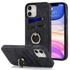 For iPhone 11 Vintage Patch Leather Phone Case with Ring Holder (Black) - 1