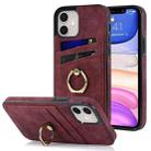 For iPhone 11 Vintage Patch Leather Phone Case with Ring Holder (Red) - 1