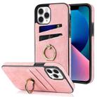 For iPhone 11 Pro Max Vintage Patch Leather Phone Case with Ring Holder (Pink) - 1