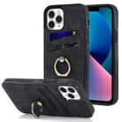 For iPhone 11 Pro Max Vintage Patch Leather Phone Case with Ring Holder (Black) - 1