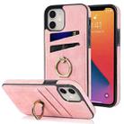 For iPhone 12 mini Vintage Patch Leather Phone Case with Ring Holder (Pink) - 1