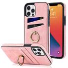 For iPhone 12 Vintage Patch Leather Phone Case with Ring Holder(Pink) - 1