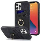 For iPhone 12 Vintage Patch Leather Phone Case with Ring Holder(Black) - 1