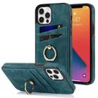 For iPhone 12 Vintage Patch Leather Phone Case with Ring Holder(Blue) - 1